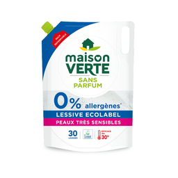 MAISON VERTE Recharge lessive liquide sans parfum peaux très sensibles 30 lavages 1,9l