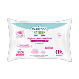 CARRYBOO Nature - Lingettes dermo-sensitives coton BIO le paquet de 58