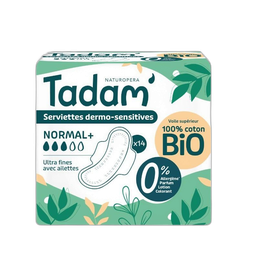 TADAM Compresas higiénicas dermo-sensibles bio normal+ ultra finas con alas 14 unidades