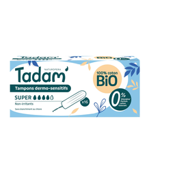 TADAM Tampones de Algodón Bio sin Aplicador Dermo-Sensitivos Super Absorbentes 16 Tampones