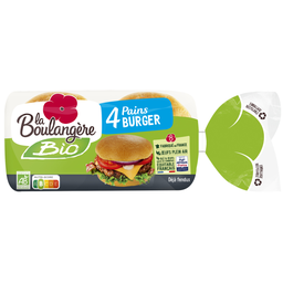 LA BOULANGERE Pain burger bio déjà fendu 4 pièces 200 g