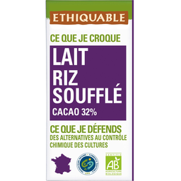 ETHIQUABLE Tableta de chocolate con leche bio 32% cacao justo con arroz inflado 100 g