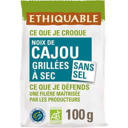 ETHIQUABLE Noix de cajou grillées et salées Salvador Inde Côte d'Ivoire Bio 100 g