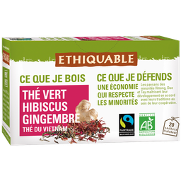 ETHIQUABLE Té verde hibisco jengibre Vietnam Bio 20 x 36 g