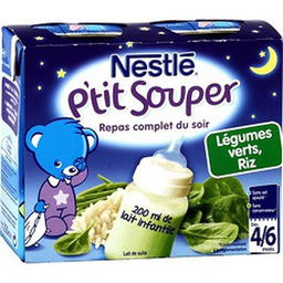 NESTLE Soupe infantile lait, légumes verts et riz dès 4 mois, 2x250ml