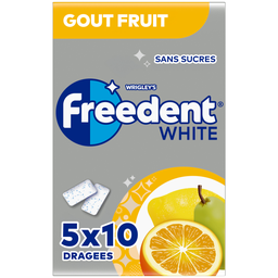 FREEDENT White Chicles Sin Azúcar Frutas Limón Pera 5x10 Grageas 70 g