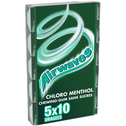 AIRWAVES Chewing-gums sans sucres chloro menthol 5x10 dragées 70g