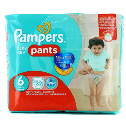 PAMPERS Baby Dry Pants Talla 6, 32 unidades