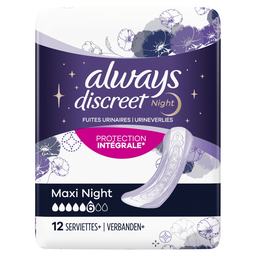 ALWAYS Compresas Incontinencia Maxi Night, paquete de 12