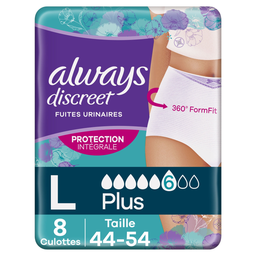 ALWAYS Braguitas para incontinencia Discreet Plus Talla L, 8 unidades