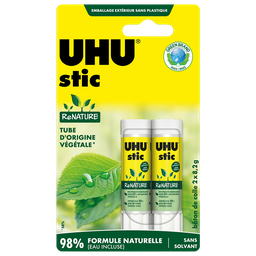 UHU Bâtons de colle - Lot de 2 stic blanc ReNature 8.2g