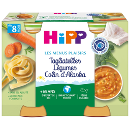 HIPP Prato para bebé tagliatelle legumes escamudo Bio 2 frascos de 190 g
