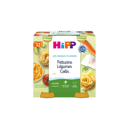 HIPP Les Menus Plaisirs Fettucine Legumes Escamudo 2x250 g