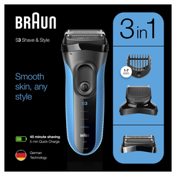 BRAUN Máquina de barbear elétrica homem Series 3 Shave & Style 3010BT 1 unidade