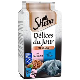 SHEBA Refeição Delícias do dia em molho atum ou salmão 6x50g