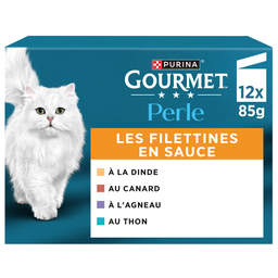 GOURMET Pâtée Pour Chat Adulte Mini Filets En Sauce Dinde Canard Agneau Thon Perle