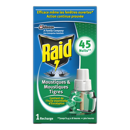 RAID Recharge diffuseur électrique anti-moustiques et moustiques tigres à l'huile essentielle d'eucalyptus efficace 45 nuits 1 recharge