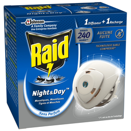 RAID Night & Day diffuseur électrique antimoustiques & mouches 240 heures 1 diffuseur