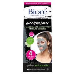 BIORE Masque visage auto chauffant au charbon pour peaux normales à à usage unique 7,0 g