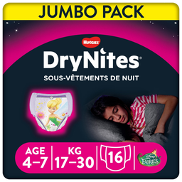 HUGGIES Couches bébé taille 4-7 ans : 17- de nuit pour fille 30 kg