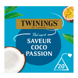 TWININGS Thé vert saveur coco passion 20 sachets 32 g