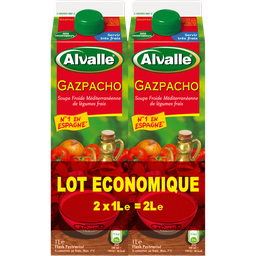 ALVALLE Soupe froide méditerranéenne de légumes frais gazpacho 2 briques de 1 litre