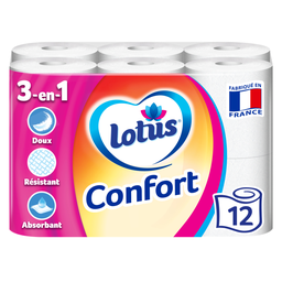 LOTUS Papier Toilette Confort 3-en-1 x12 rouleaux