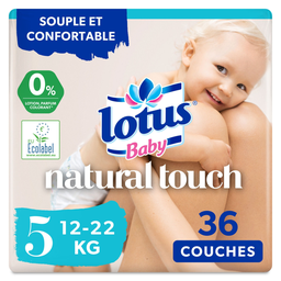 LOTUS Couches bébé taille 5 Natural Touch 12-22 kg, paquet de 36 couches