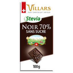VILLARS Chocolat noir 70% sans sucre ajouté stévia Tablette de 100g