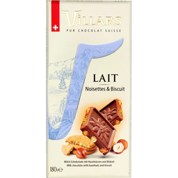 VILLARS Tablete de chocolate de leite com avelãs e bolacha 180 g