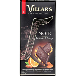 VILLARS Tablete de chocolate negro suíço com amêndoas e laranja 180 g