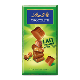 LINDT Carré de Chocolat Lait Chocoletti Praliné Noisettes