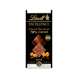 LINDT Excellence Tablette de chocolat noir 70% cacao avec éclats caramel de sel 1 pièce 100g