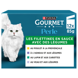 GOURMET Pâtée Pour Chat Adulte Mini Filets En Sauce Agneau Poulet Lapin Veau Légumes Perle
