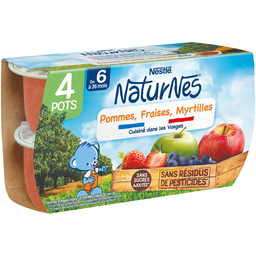 Nestle Naturnes Petit Pot Dessert Pomme Fraise Myrtille Dès 6 Mois 4X130G