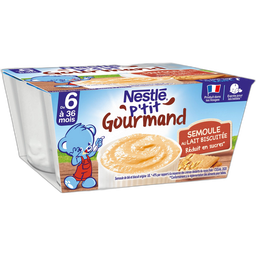 Nestle P'Tit Gourmand Pot Dessert Semoule Au Lait Biscuité Dès 6Mois 4X100G