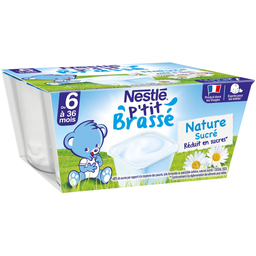 NESTLE P'tit brassé petit pot dessert lacté nature sucré dès 6 mois 4x100g