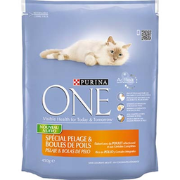 PURINA ONE spécial pelage & boules de poils - poulet et céréales complètes 450g