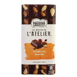 NESTLE tablette chocolat atelier noir cranberries 195g