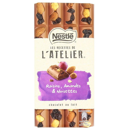 NESTLE chocolat lait raisins noisettes amandes 195g