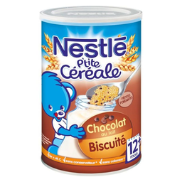NESTLE céréales bébé 12+ mois chocolat au lait biscuité ptite céréale: la boîte de 400g