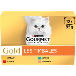 GOURMET Pâtée Pour Chat Adulte Timbale Boeuf Poulet Saumon Thon Gold