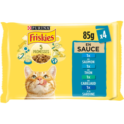 PURINA Pâtée pour chat aux Poissons & Légumes en Sauce FRISKIES 4x85g