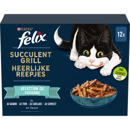 FELIX Comida Húmeda para Gatos en Salsa Salmón Atún Bacalao Platija Succulent Grill 12 x 80 g