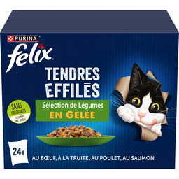 FELIX Comida para gatos adultos Tiras tiernas en gelatina buey, trucha, pollo, salmón y verduras 24 x 85 g