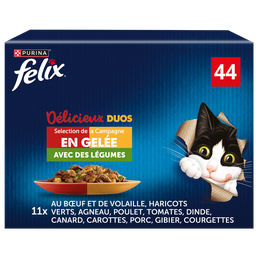 FELIX Délicieux duos repas sélection de campagne avec des légumes en gelée pour chat 44x85 g