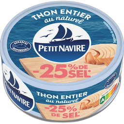 PETIT NAVIRE Thon entier au Naturel25% de sel Démarche Responsable 112 g