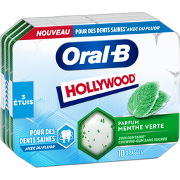 HOLLYWOOD Oral-B Chewing-gums menthe verte au fluor sans sucres 3x10 dragées 3x17 g