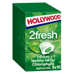 HOLLYWOOD Chicles 2 Fresh Menta Verde y Clorofila 3x10 grageas 66 g