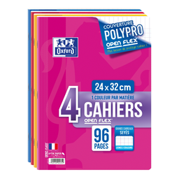 OXFORD Cuaderno openflex polipropileno grapado 24x32cm 96 páginas seyès 90g - Lote de 4